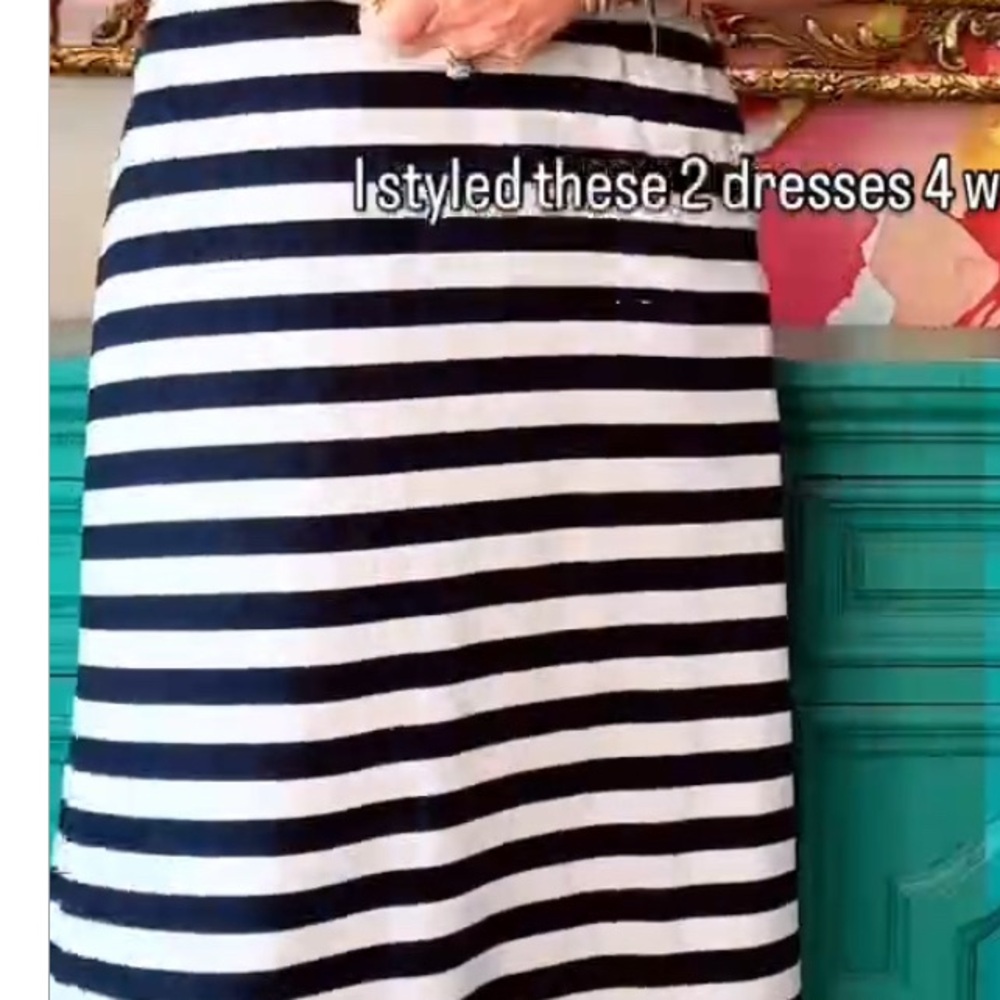Striped Navy and White with red trim Midi Dress - Picture 2 of 3